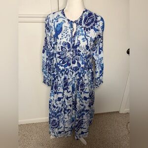 Blue Floral Long Sleeve Dress size M